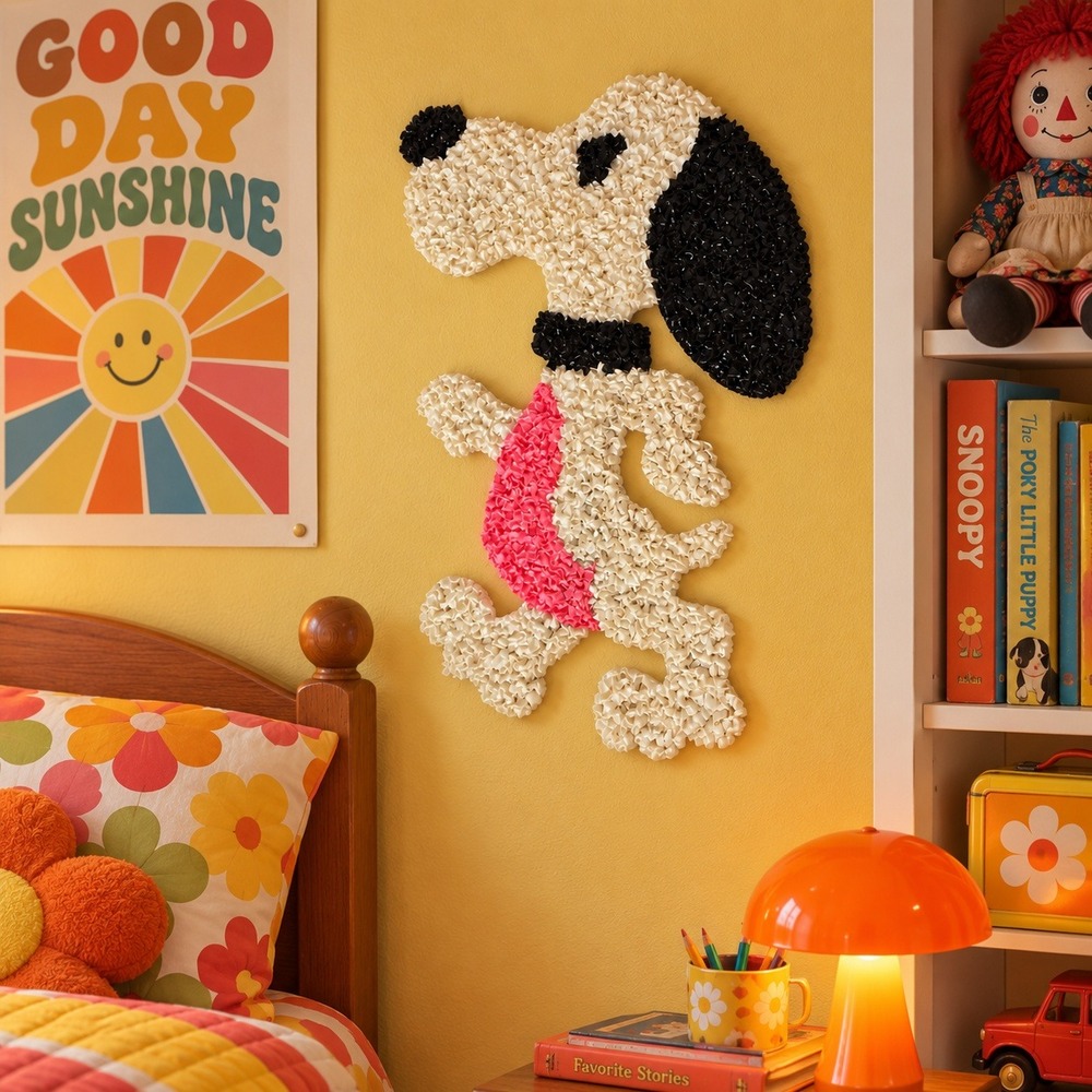 Vintage 70s Peanuts Snoopy Wall Hanging Kids Melted Plastic Popcorn Decor